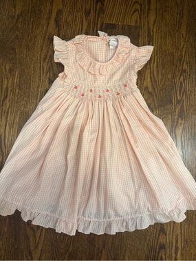 Peach Gingham Smocked Ruffle Girls' Formal Dress
